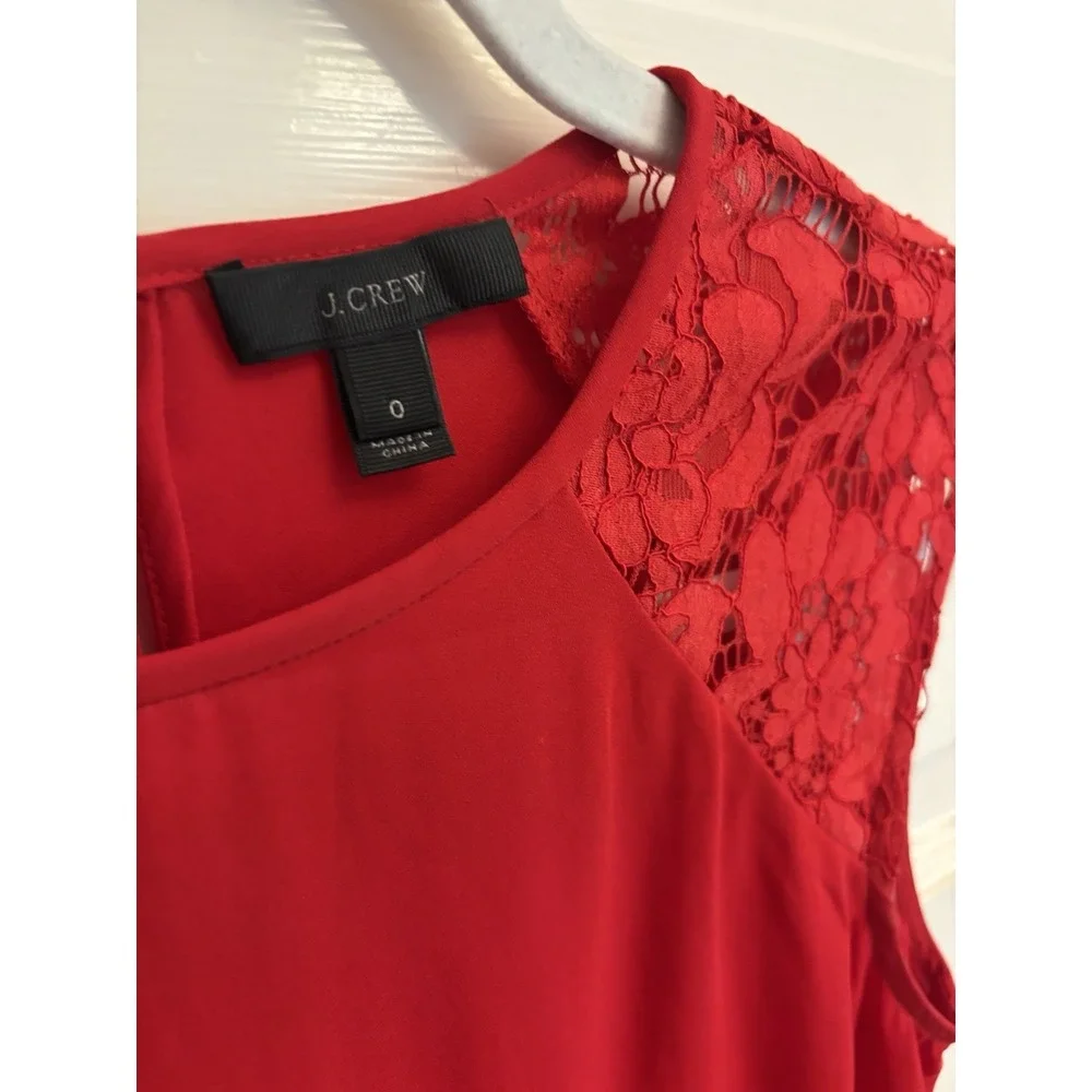 J Crew Women's Red Crew Neck Sleeveless‎ Lace Detailed Blouse Size 0